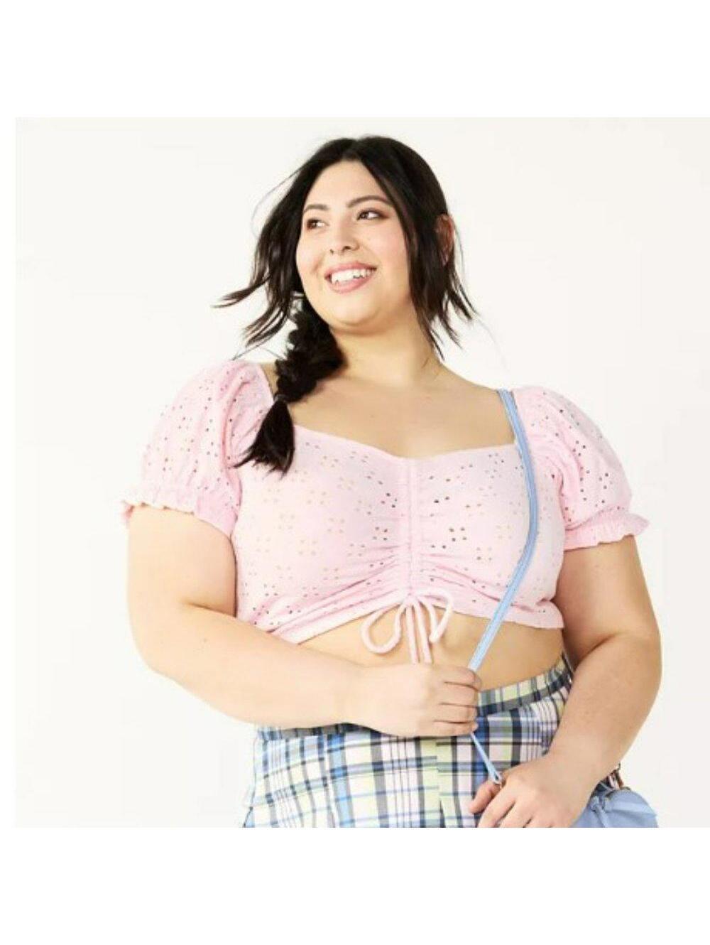 Juniors' Plus Size SO® Cinched Front Puff Sleeve Top - 2X